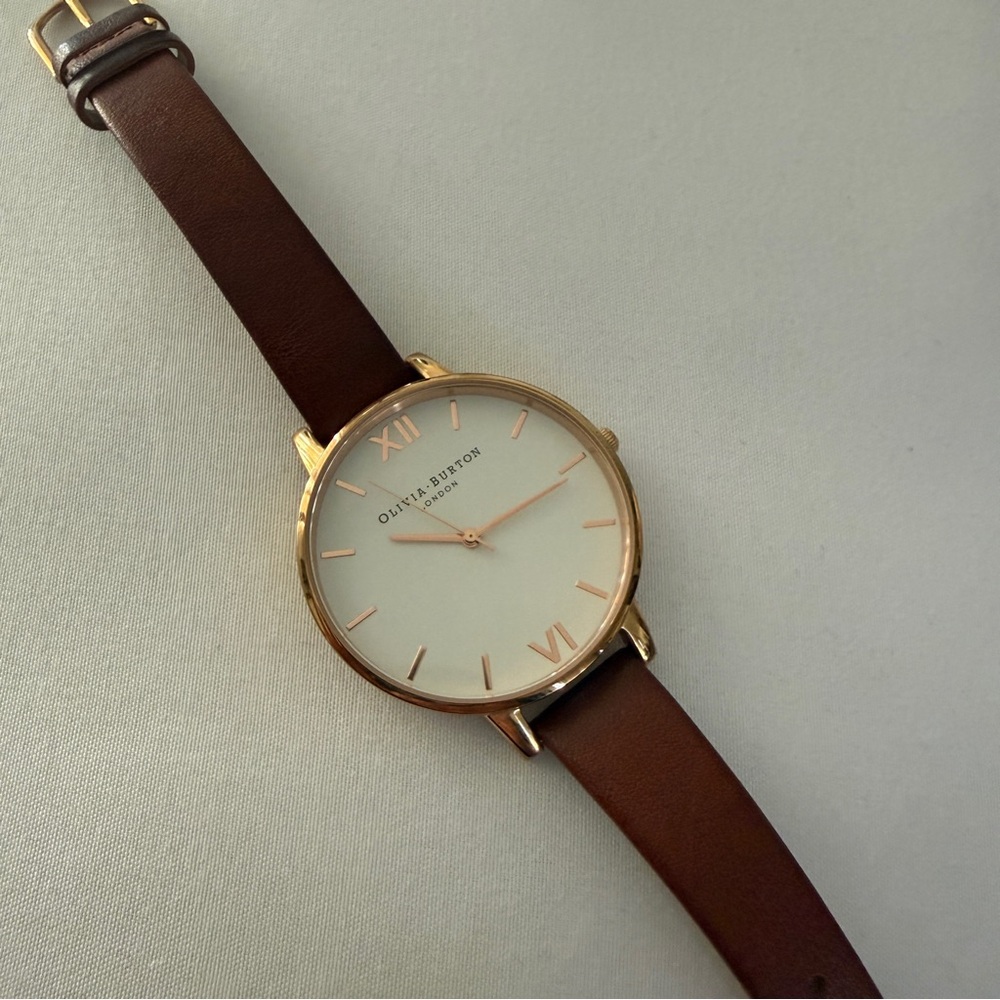 Olivia Burton Brown Leather Strap Gold Round Dial Watch
